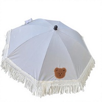 Parapluie de poussette automatique à trois plis élégant et mignon à motifs, indispensable, avec broderie d'ours, pour les promenades des mamans et les poussettes de bébé