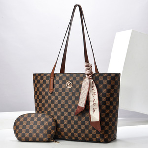 Sac fourre-tout à motif à carreaux, grande capacité, sac à bandoulière de type seau, fermeture éclair, usage quotidien, sac à main pour femme, printemps 2025 - Product Image 1