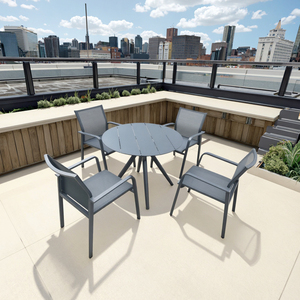 Bộ bàn ăn ngoài trời bằng thép và 4 ghế xếp chồng được, bộ bàn ghế sân vườn bằng nhôm - Product Image 2