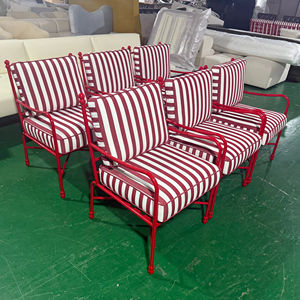 Chaise longue d'extérieur moderne Disen rouge pour l'extérieur cadre métallique durable tissu d'extérieur rayé support amovible personnalisation - Product Image 1