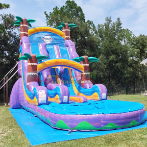 Dual lane backyard kids party jumping bounce <b>house</b> toboggan aquatique gonflable <b>inflatable</b> tiki plunge water slide with pool - Product Image 2