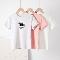 T-Shirt wanita lengan pendek 91.5% katun 8.5% spandeks Logo kustom kaus pas badan leher bulat kecil
