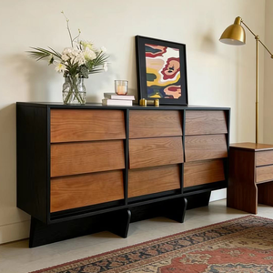 <span class=keywords><strong>Buffet</strong></span> Minimaliste en Chêne Noir Massif avec Façade à Lattes, Console d'Entrée, Table de Luxe pour Design d'Intérieur, Commode avec Tiroirs - Product Image 5