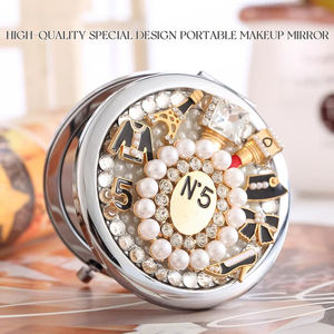 手工奢华钻石唇口袋女镜企业促销新奇礼品金属珠光宝光化妆镜 - Product Image 3