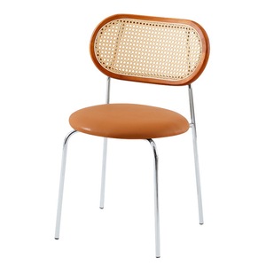 Silla de comedor con respaldo de ratán y asiento de cuero para uso en el comedor del hogar - Product Image 5