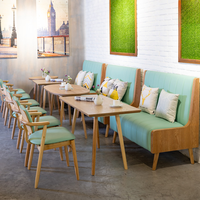 Mobilier commercial de restaurant nordique, canapé en bois et cuir, mobilier de restauration sur mesure pour salon de thé et café, ensembles de tables et chaises