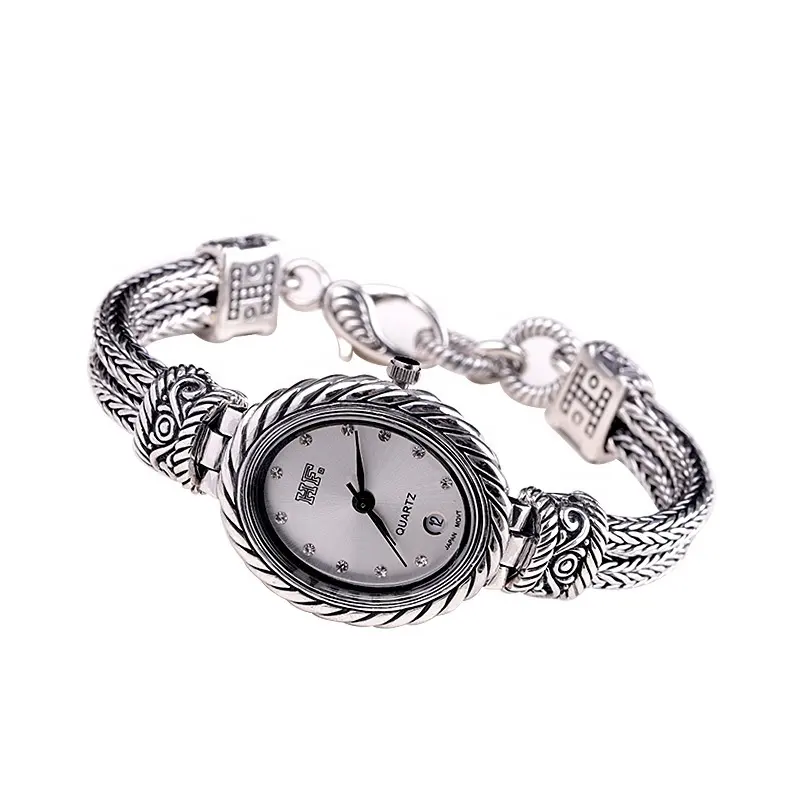 Classic Luxury Ladies Oval Wrist Watch Fashionable Sterling Silver 925 Rhodium Plated Quartz Women Party Gift