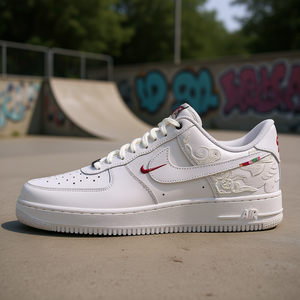 Nike Air Force 1 Low Top Skateboard Shoes Chaussures de skate pour hommes en cuir véritable blanc à lacets bout rond toutes saisons - Product Image 2