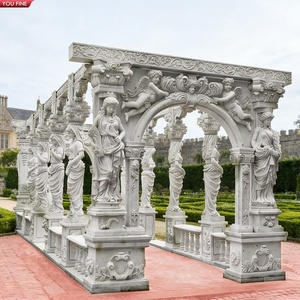 Columna de Mármol Blanco Tallada a Mano YOUFINE con Dama y Querubín, Estructura Clásica para Jardín de Propiedades - Product Image 1