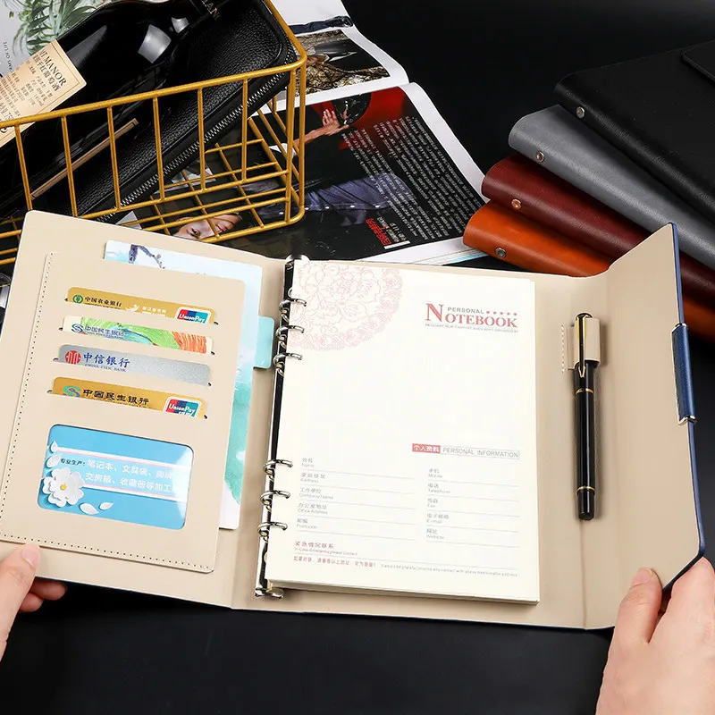 Personalizar couro impresso A5 notebook negócios capa dura caderno espiral com caixa caneta diário agenda planejador