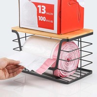Distributeur de sacs poubelle rectangulaire pour cuisine, buanderie, montage mural, empilable avec dessus en bambou, design durable