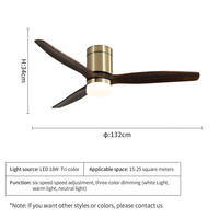 Ventilateur de plafond moderne à LED avec lumière, pales en bois de 54 pouces, commande par application DC, télécommande, pour salon, maison.