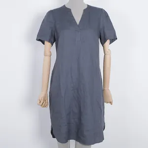 XingNuo Factory Customization Women Lady Casual Elegant Garment Dyed Handmade Linen Dresses