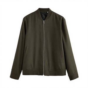 Blouson Bomber Vert Olive pour Homme, Fermeture Éclair, Col Mandarin Décontracté, Coupe Classique, Extérieur en Polyester, Vêtement d'Hiver Respirant - Product Image 1