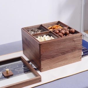 <b>Drop</b> shipping available. Black walnut solid wood dried fruit <b>box</b>, new Chinese style candy <b>box</b> with lid, multi-layer solid wood - Product Image 3