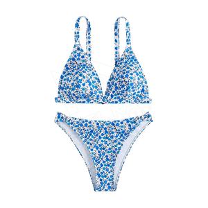 Traje de Baño de Dos Piezas con Estampado Floral y Logotipo Personalizado, Bikini con Decoración de Joyería y Patrón de Leopardo para Mujer - Product Image 1