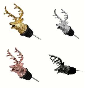 Fabricante al por mayor <span class=keywords><strong>Jagermeister</strong></span> Deer Head Wine Pourer Fancy Animal Head Wine Spout Zinc Alloy Metal Pourer - Product Image 4