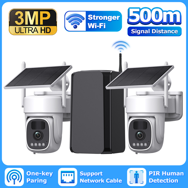 Solar Powered Security Camera System 3MP PTZ Wireless Outdoor Camera with PIR Motion Detection Long Range WiFi and Two Way Audio