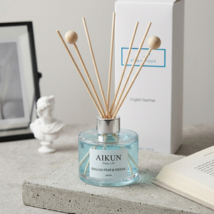 Aikun New Brands 200ml Round Glass White Box Sticker Label Low MOQ 3 Day Sample 7 Day Ship Reed <b>Diffuser</b> Gift Set for Study Desk - Product Image 1