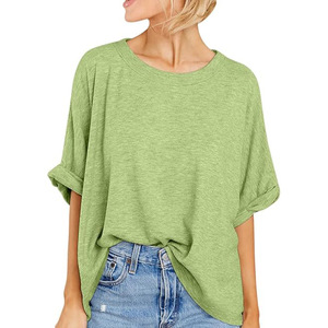 Large Size Tops European and American Round Neck Women's T-<strong>shirt</strong> Bottoming <strong>Shirt</strong> Women's High-end Pullover Short Sleeves - Product Image 3