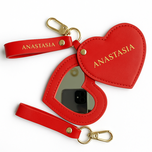 Llavero de cuero PU, espejo Compacto personalizado de cuero, forma de corazón Mini, proveedor de fábrica OEM - Product Image 1