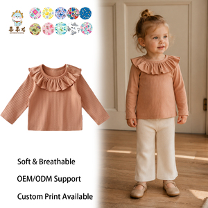 Guai Premium Bebek Kız Çocuk Fitilli Örgü Fırfırlı Yaka Üstü Yumuşak Pamuklu Kazak Butik Günlük Kullanım İçin - Product Image 1