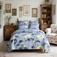 Ensemble de literie moderne pour lit queen-size en coton 100% 300 fils/cm² avec motif végétal réversible, housse de couette, drap et taies d'oreiller - Utilisation toutes saisons