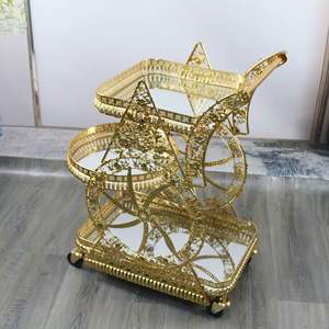 गर्म बिक्री उच्च गुणवत्ता वाले दर्पण ग्लास फर्नीचर अनुकूलित 3 स्तर गोल्डन मेटल 4 व्हील्ड फूड कैंडी ट्रॉली - Product Image 3