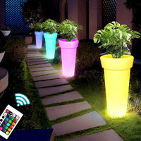 Pot Bunga LED Tahan Air, Lampu Taman Luar Ruangan, Pot Tanaman Bercahaya, Plastik, RGB, Dapat Diisi Ulang, Lampu LED Ajaib