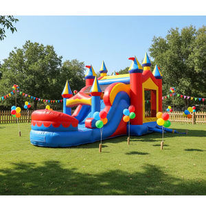 Château gonflable commercial en PVC avec toboggan aquatique et piscine, jeux gonflables commerciaux - Product Image 1
