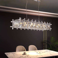 Lustre LED carré moderne de luxe en acier inoxydable chromé avec cristaux, hauteur réglable, haute luminosité, idéal pour salon