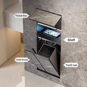 Support mural 4-en-1 encastré pour douche, porte-papier toilette, <span class=keywords><strong>niche</strong></span> murale <span class=keywords><strong>de</strong></span> <span class=keywords><strong>salle</strong></span> <span class=keywords><strong>de</strong></span> <span class=keywords><strong>bain</strong></span> en acier inoxydable 304 avec poubelle dissimulée, compatible carrelage - Product Image 6