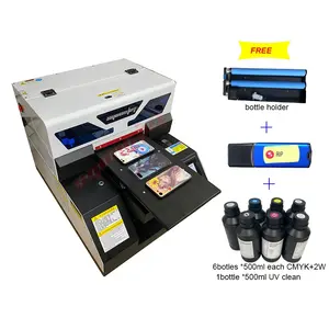 Stampante UV A4 touch screen automatica con set di inchiostri UV da 3500ml per stampante UV per pellicole per carte in PVC per magliette con custodia per telefono in bottiglia