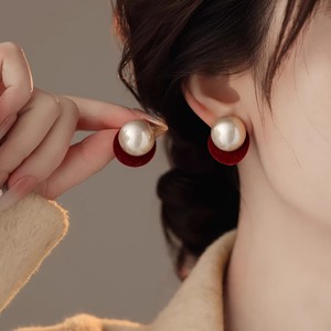 <b>Red</b> Velvet Pearl Stud <b>Earrings</b> For Women 925 Silver Freshwater Pearl Everyday Wear Luxury Fashion Jewelry - Product Image 4