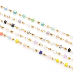 Mixed Color Square Crystal Bead Chain Stainless Steel Geometric <b>Decorative</b> Chain For DIY Bracelet Waist Chain Everyday Wear - Product Image 3