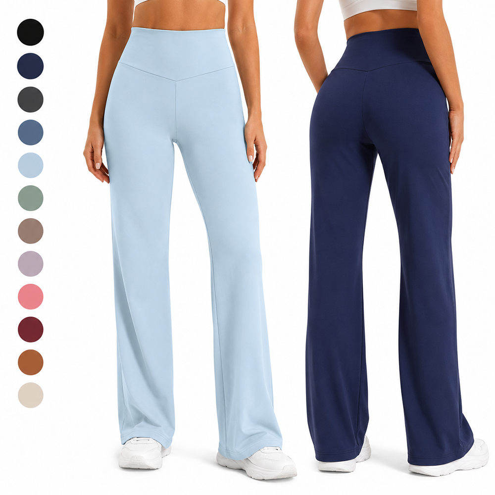 Women High Waist Flared Leg Solid Yoga Pants Comfortable Tummy Control Four-Way Stretch Eco-Friendly Workout Trousers OEM ODM