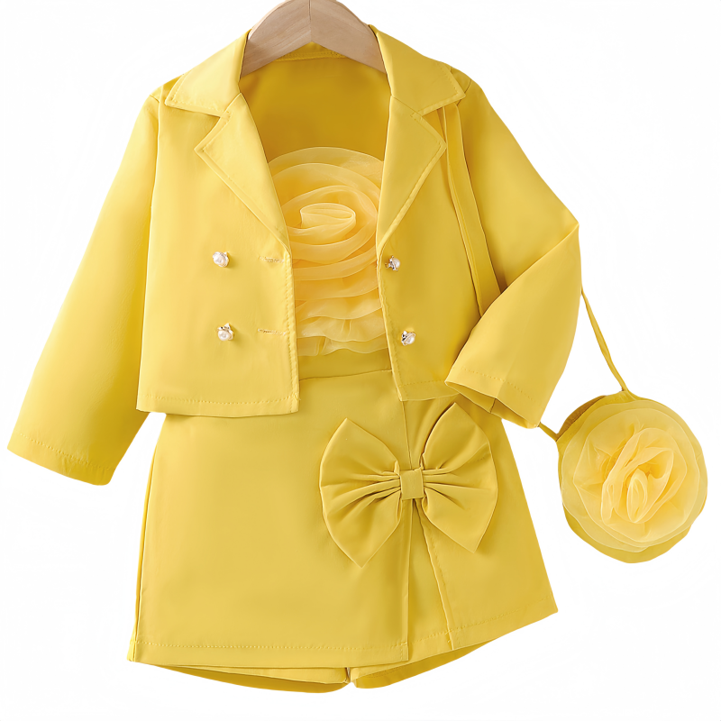 Long Sleeve Jacket Flowers Suspenders Inner Trouser Skirt Ropa De Nia Kids  Summer Wear Girl Clothes Baby Girls Clothing Sets