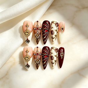 <span class=keywords><strong>Ongles</strong></span> Press-On de Luxe Faits Main, Faux <span class=keywords><strong>Ongles</strong></span> Stiletto Longs avec Strass 3D <span class=keywords><strong>Croix</strong></span> Rose, Style Gothique, Vente en Gros OEM ODM - Product Image 2