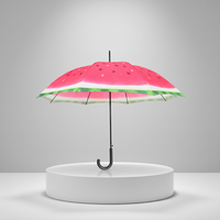 Parapluie de voyage droit semi-automatique à 8 baleines, avec poignée en plastique incurvée, motif pastèque de 23 pouces, impression de logo personnalisée, résistant à la pluie
