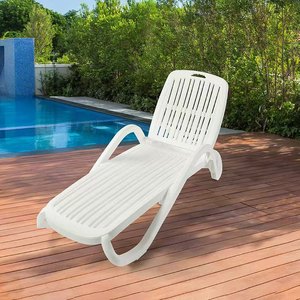 Chaise longue en plastique et résille, bleu roi et blanc, inclinable manuellement, pour piscine, jardin et plage - Product Image 3