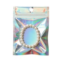 Sac d'emballage avec fermeture éclair d'un côté, transparent, scellé, en aluminium holographique et plastique, pochette à bijoux réutilisable arc-en-ciel