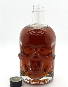 <span class=keywords><strong>Botella</strong></span> <span class=keywords><strong>de</strong></span> Vidrio para Whisky, <span class=keywords><strong>Vodka</strong></span>, Brandy y Licores, con Forma <span class=keywords><strong>de</strong></span> <span class=keywords><strong>Calavera</strong></span>, Acabado Mate, Transparente, con Relieve, Capacidad Personalizable, Venta Caliente - Product Image 1