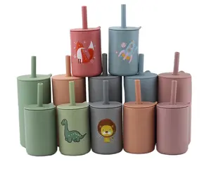 Silicone 6 Oz Spillproof Sippy Cups Baby Training Cups Straws Toddler Cups Free Sample Printed Pattern