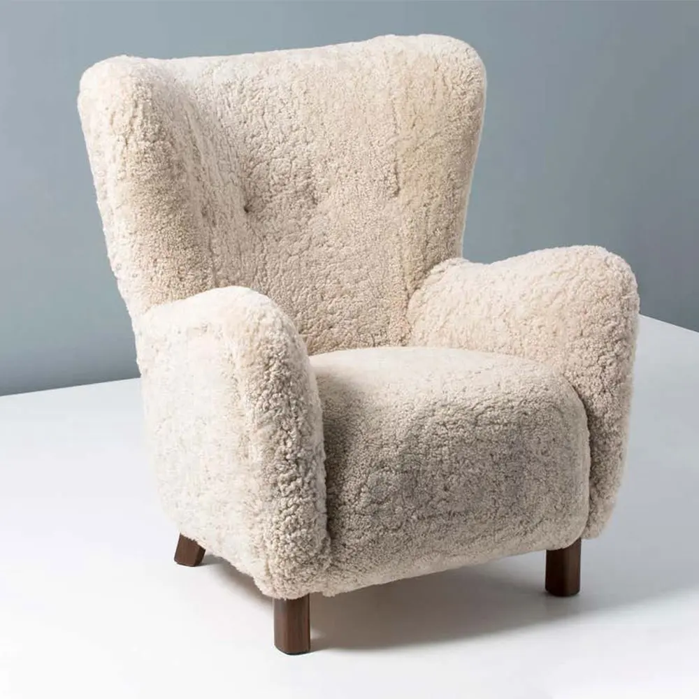 Salone di fauteuil imbottito accento occasionale sedie con le braccia sherpa poltrona di pelle di pecora pelle di agnello shearling accento sedia