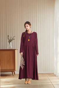 Robe longue en lin et coton pour femme, manches courtes, coupe droite, style bohème décontracté, éco-responsable, silhouette trapèze, avec ceinture, grandes tailles, vente en gros B2B - Product Image 1