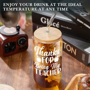 <span class=keywords><strong>Taza</strong></span> de Café de Vidrio de 16 oz con Logotipo <span class=keywords><strong>Personalizado</strong></span> de Fábrica y <span class=keywords><strong>Mensaje</strong></span> de Agradecimiento, <span class=keywords><strong>Taza</strong></span> de Cerveza con Tapa de Bambú y Pajita, Ideal para Regalo del Día del Maestro - Product Image 3