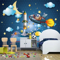 Papier peint mural pour chambre d'enfant, thème moderne, imperméable, astronaute spatial, dessin animé, pour chevet, chambre d'enfant