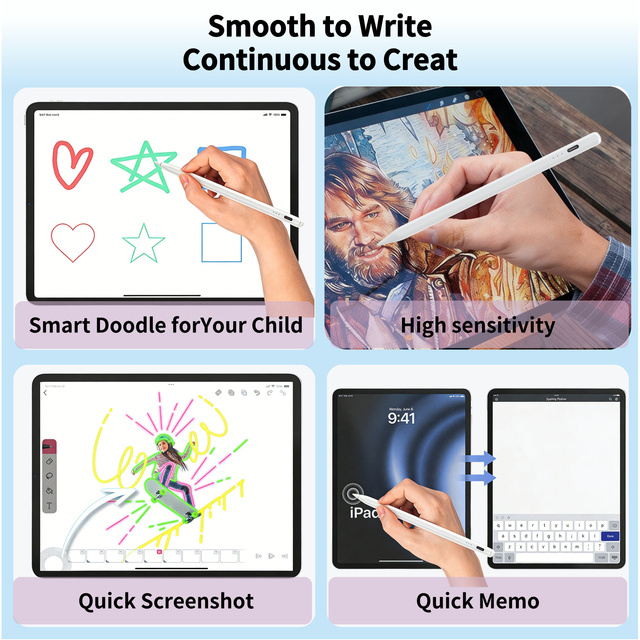2024 New iPad Stylus Pencil with Bluetooth Palm Rejection Tilt Drawing Fast Charge Type C Magnetic Rechargeable Active Pen