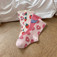 Automne hiver femmes décontracté mi-mollet chaussettes rose mignon fleur coeur lettre Simple polyvalent Ins tendance équipage longueur
