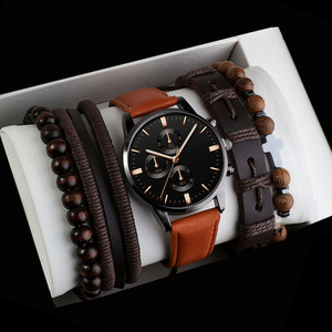 Reloj de cuarzo a la moda para hombre, correa de cuero, conjunto de reloj y pulsera para hombre, estilo Simple - Product Image 2